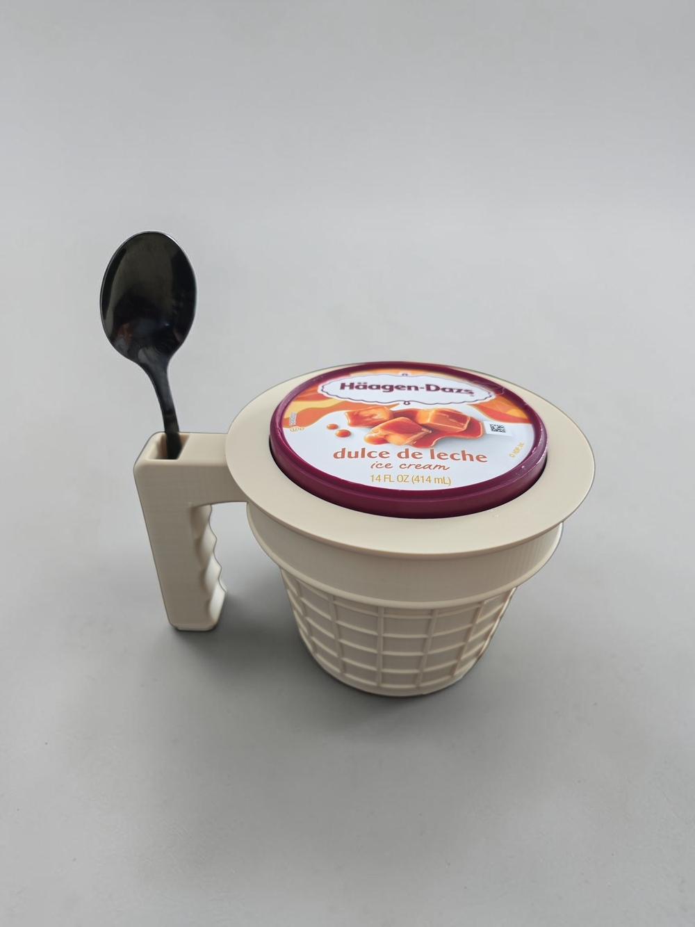 Ice Cream Cup Holder with Spoon Holder- Cream